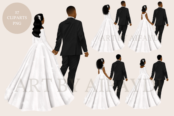 Celebrate Love: Beautiful Dark Skin Wedding Couple Clipart
