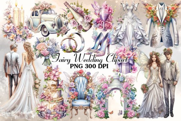 Fairy Wedding Sublimation Clipart Bundle: Enchant Your Designs