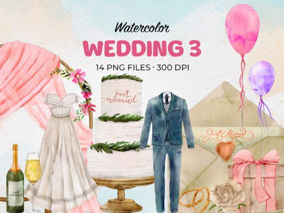 Watercolor Wedding 3 Clip Art: Elegant Design Elements