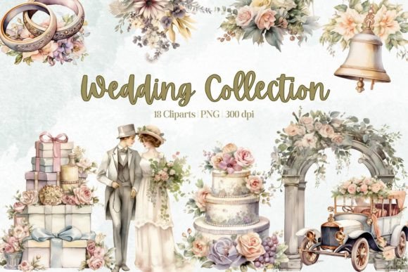 Wedding Collection Watercolor Clipart: Soft, Romantic Design Elements